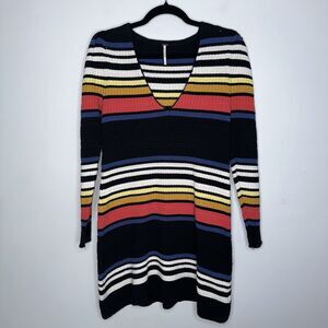 Free People Women’s Gidget Sweater Dress Knit Mini Striped V Neck Size Small